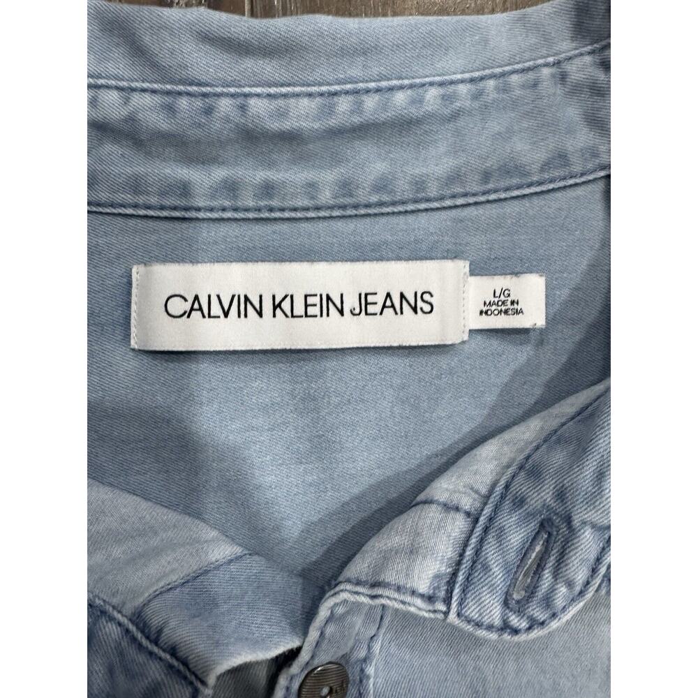 Vintage 90s CK Calvin Klein Jeans Denim Button Shirt Men Large Sun Faded - Picture 6 of 7